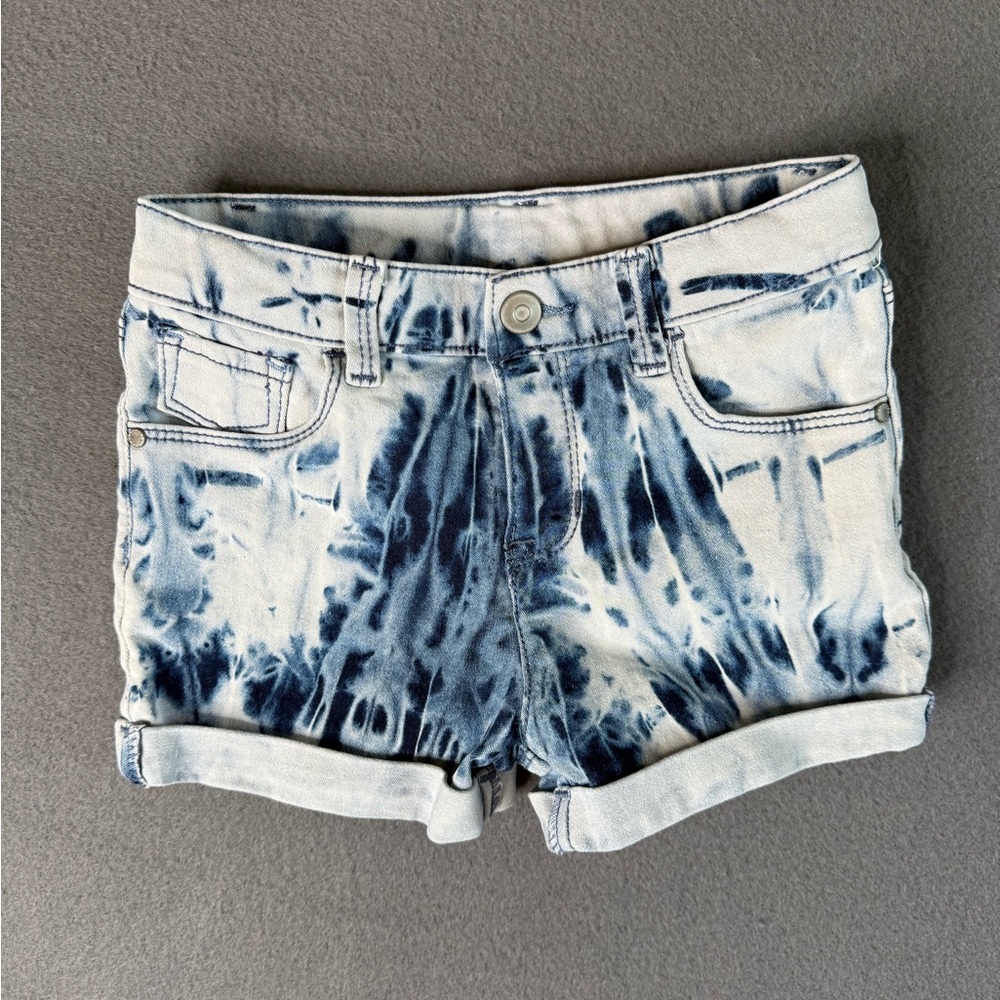 Girls Blue Tie-Dye Denim Shorts